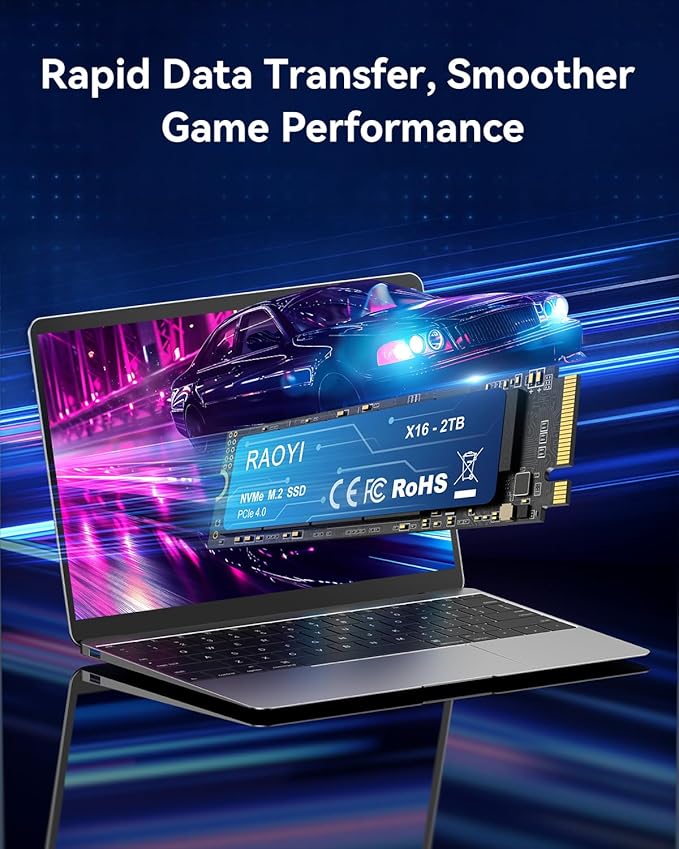 RAOYI 2TB NVMe Internal Solid State Drive M.2 2280 PCIe Gen4x4 SSD, Up to 5000MB/s, Configure SLC Cache, Storage and Memory Expansion for PS5 Laptop Desktop