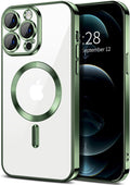 Hython Magnetic Clear for iPhone 12 Pro Case with Camera Lens Protector [Compatible with MagSafe] Luxury Plating Edge Slim Soft TPU Cover Protective Phone Case for iPhone 12 Pro 6.1", Deep Green