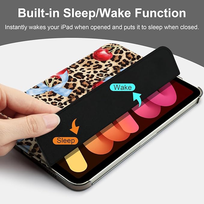 DONGKE for iPad mini 7 (A17 Pro) 2024 & iPad mini 6 2021 8.3 Inch, Slim Foldable Stand Hard PC Translucent Back Shell Smart Cover for iPad mini 7th/6th Generation [Auto Wake/Sleep] - Leopard