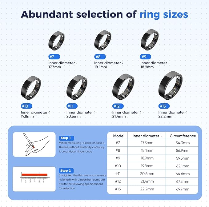 BIEMHA IP68 Waterproof Smart Ring - Fitness & Health Tracker with Sleep/Exercise Monitoring, Unisex for Women Men, iOS & Android Compatible, Long Lasting Battery Life, No Subscription (Rose Gold, 9)
