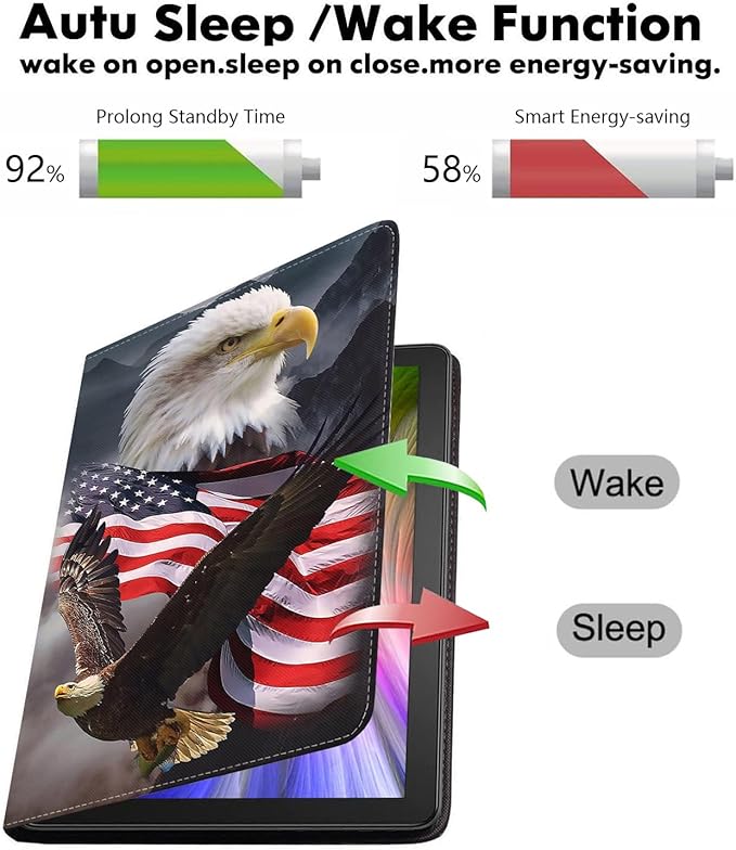 WEUIUJKILO Case for iPad (A16) 11th Generation 11 Inch 2025, iPad 10th Generation 10.9 Inch 2022, Slim PU Leather Folding Stand Smart Cover with Auto Sleep/Wake, Patriotic American Flag Bald Eagle