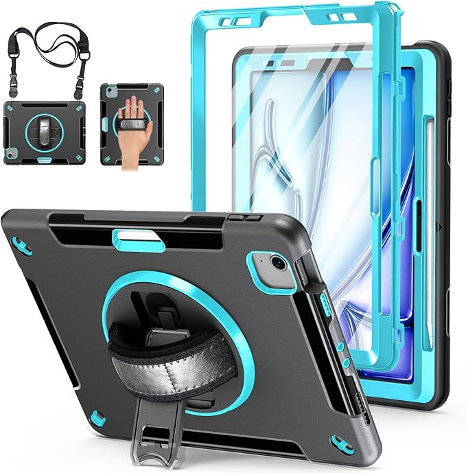 Case for iPad Air 11 M4 2026/ M3 2025/ M2 2024: TPU Cover for iPad Air 5th & 4th Generation 10.9 Inch (2020/2022) with Screen Protector- Stand- Handle- Shoulder Strap- Pencil Holder