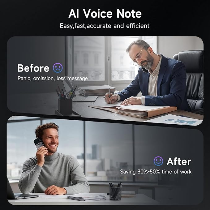 AI Voice Recorder, Note Voice Recorder, App Control, Transcribe & Summarize with AI Technology, Supports 80+ Languages, 64GB Memory Audio Recorder for Lectures, Meetings, Call, Interview (Black)