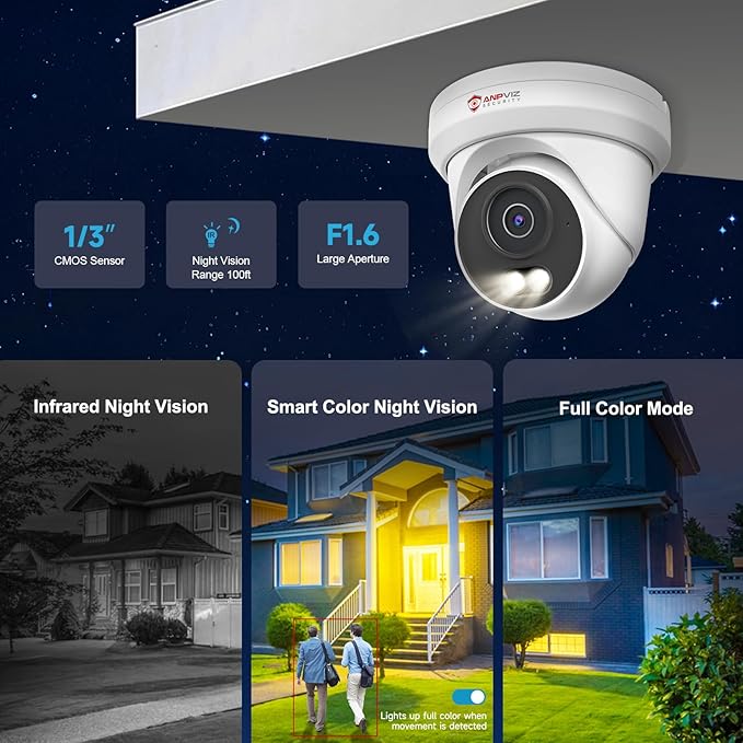 Anpviz 6MP PoE IP Camera, 3K Full Metal Turret Security IP Camera Outdoor Indoor, Smart Dual Light Color Night Vision, AI Human Vehicle Detection, Built-in Mic, NDAA, IPC-D3B63W-S (U Series)