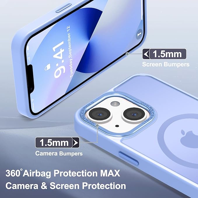 Newfuture Designed for iPhone 13 Case & iPhone 14 Case with Magnetic [13 FT Military Drop Protection] [Compatible with Magsafe] Slim Translucent Shockproof with Anti-Fingerprint Phone Case, Blue