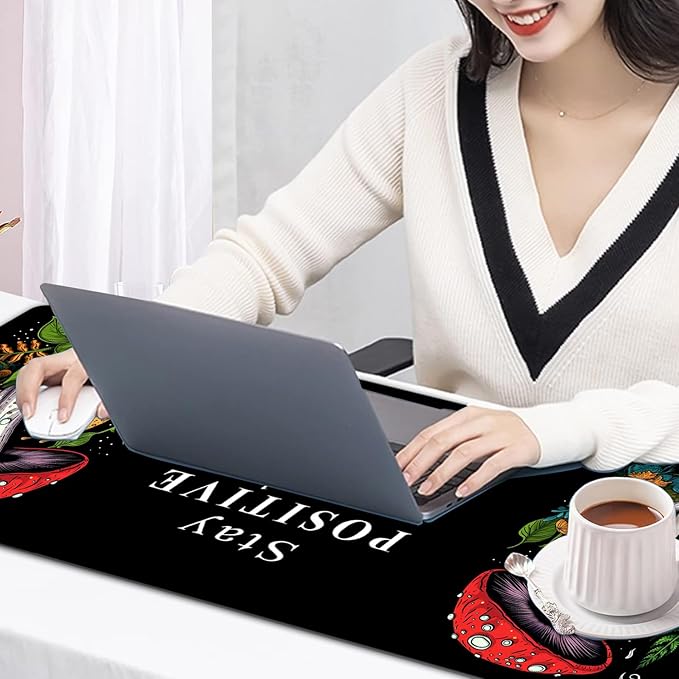 Large Mouse Pad, 31.5 x 11.8in Extended Gaming Mouse Pad with Stitched Edges, XXL Mousepad Protector Non Slip Rubber Base for Office and Home Writing Mat,Red Mushroom Pattern Black Desk Mat