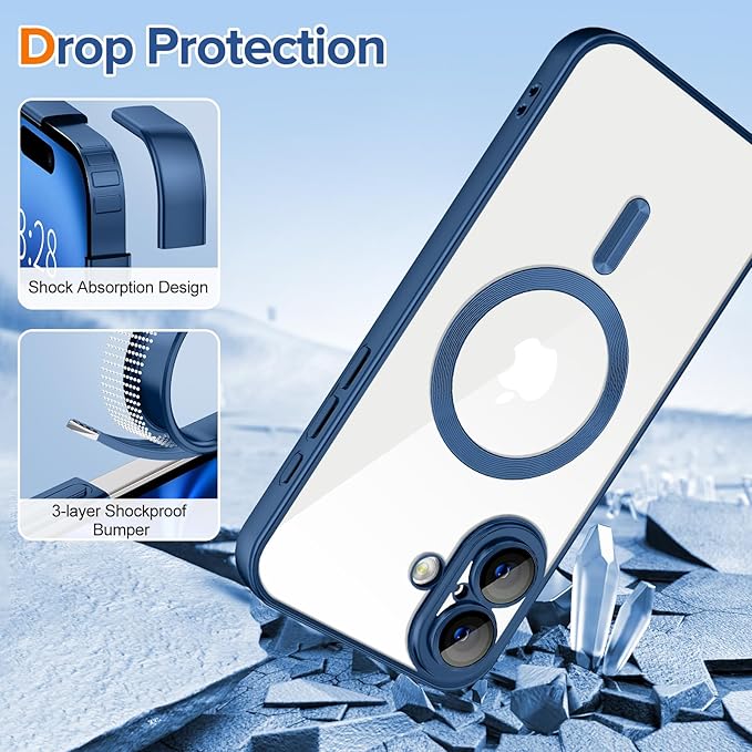 Hython Magnetic Clear for iPhone 16 Case with Camera Lens Protector [Compatible with MagSafe] Luxury Plating Edge Slim Soft TPU Cover Protective Phone Case for iPhone 16 6.1", Matte Deep Blue