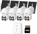 Solar Camera Outdoor Wireless, No Subscription, Expandable to 10CH, 4 Cam Kit Home Security Camera System, 4MP Color Night Vision, 360° Pan&Tilt, PIR/AI Detection, Works Offline & 2.4G/5G WiFi