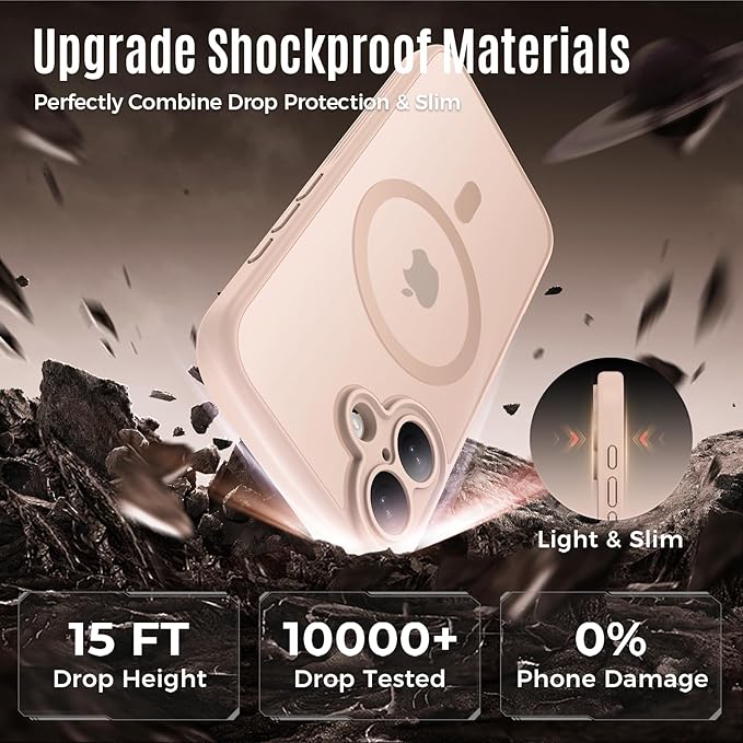 Symcele Designed for iPhone 17 Case, Compatible with MagSafe, [Camera Protection] [15FT Military Droptection] Shockproof Translucent Matte Anti-Slip Phone Case, 6.3", Light Brown