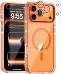 Full Body Protection Kit for iPhone 17 Pro Max Case, MagSafe Compatible Clear Cover, Orange Non-Slip Grip Bumper, N52 Magnetic Backing, Includes Tempered Glass Screen Protector and Lens Film