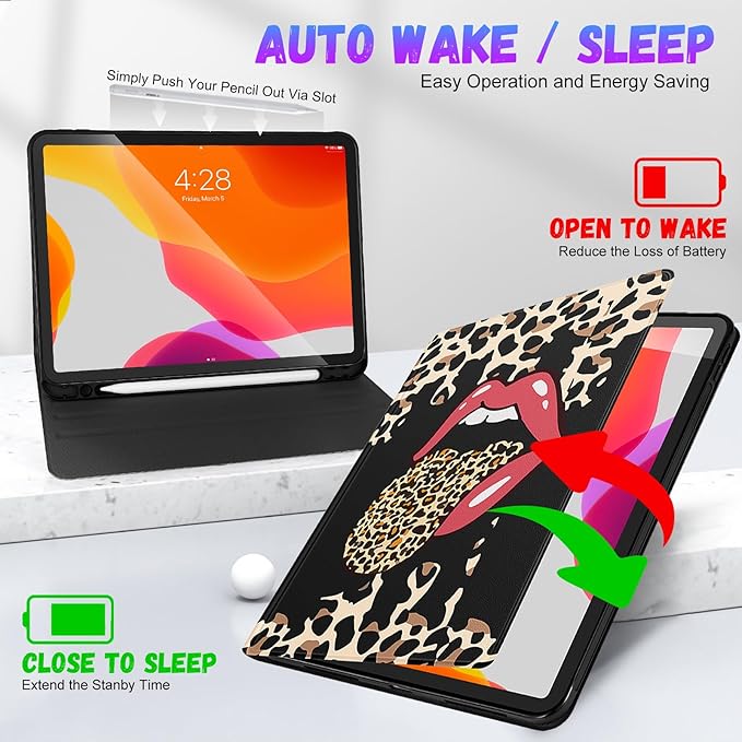 Uppuppy for iPad Air 11 inch (M2/M3) Case, Air 5th/4th Generation 10.9, Pro 11'' Case Cute Kids Women Girls Folio Leopard Pencil Holder Cover for iPad Air 11 2024/2025, 10.9 2022 2020, Pro 11