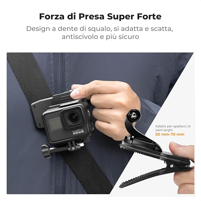 K&F Concept 360° Rotation Backpack Strap Quick Clip Mount for Hero 13/12/11/10/9/8/7/6/5/4 Black, DJI Osmo Action 5 Pro/4/3/6 and Other Action Camera