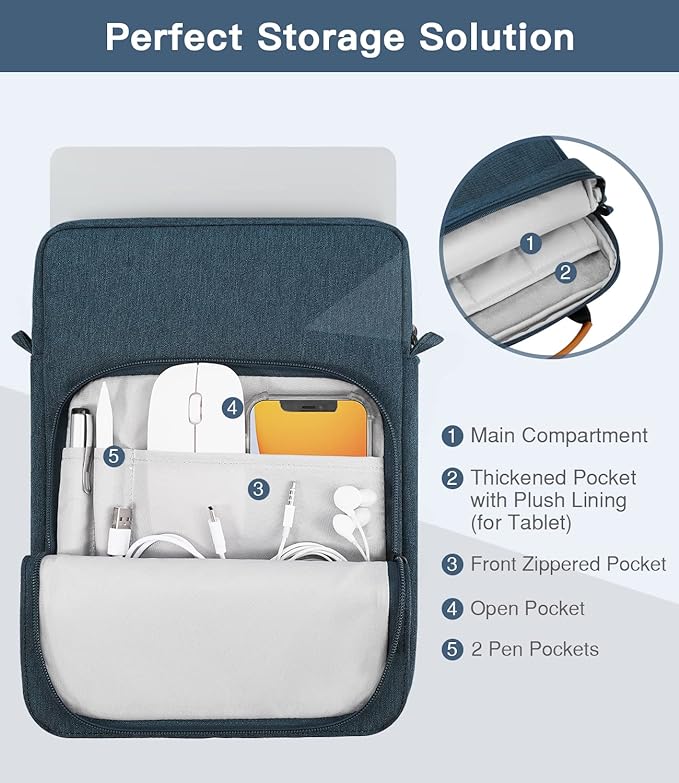 MoKo 13.3-14 Inch Laptop Sleeve Bag Fits Mac Neo 13-inch A18 Pro, Mac Pro 13.3" M2 2022/M5/M5 Pro/M5 Max 14.2" 2026, Mac Air 13.6" M5 2026, Handle Carrying Case with Shoulder Strap, Indigo