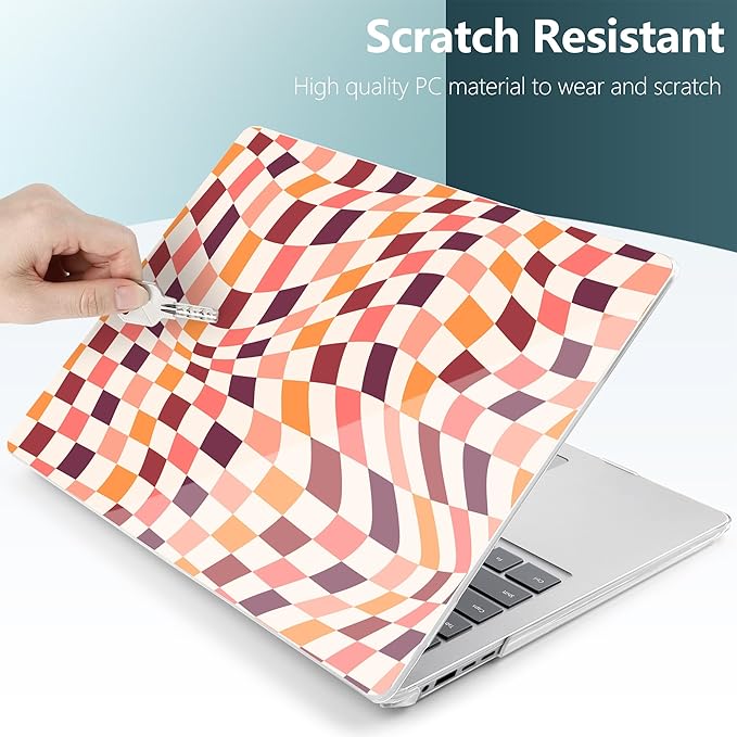 Case for 15-inch Microsoft Surface Laptop Copilot+ PC 2024 (7th Ed) Aesthetic Clear Hard Laptop Shell, with TPU Keyboard Cover & OTG Adapters Ultimate 6-in-1 Bundle, Wavy Checkerboard