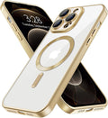 Hython Magnetic Clear for iPhone 12 Pro Max Case with Camera Lens Protector [Compatible with MagSafe] Plating Edge Slim Soft TPU Cover Protective Phone Case for iPhone 12 Pro Max 6.7", Matte Gold