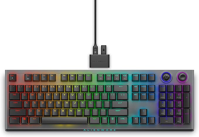 Alienware AW920K Tri-Mode Wireless Gaming Keyboard - Rechargeable, Wireless/Wired, Magnetic Snap-on Charging, Programmable Rocker Switch and Dial, AlienFX per-Key RGB - Dark Side of The Moon