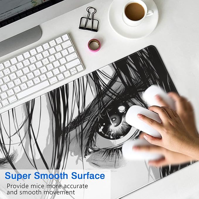 Anime Eyes Mouse Pad Gaming, Large Mouse Pads for Desk, Extended Anime Mousepad with Non-Slip Rubber Base Stitched Edge, Long Mousepad Keyboard Mat for Desk Gaming Home Office, 31.5" x 11.8"
