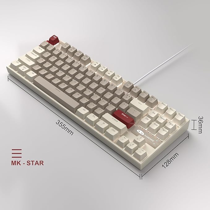 MageGee 75% Mechanical Gaming Keyboard, Brown Switch, LED White Backlit, 87 Keys Compact TKL Wired Computer Keyboards for Windows Laptop PC Gamer - Retro Grey/White