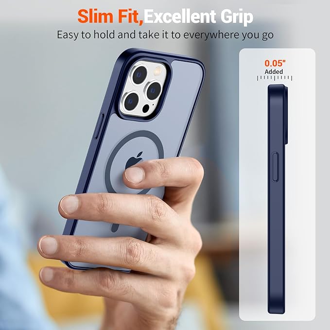 SUPFINE Magnetic for iPhone 15 Pro Case (Compatible with MagSafe) (Military Grade Drop Protection) Slim Translucent Matte Shockproof with Anti-Fingerprint Phone Case,Navy Blue