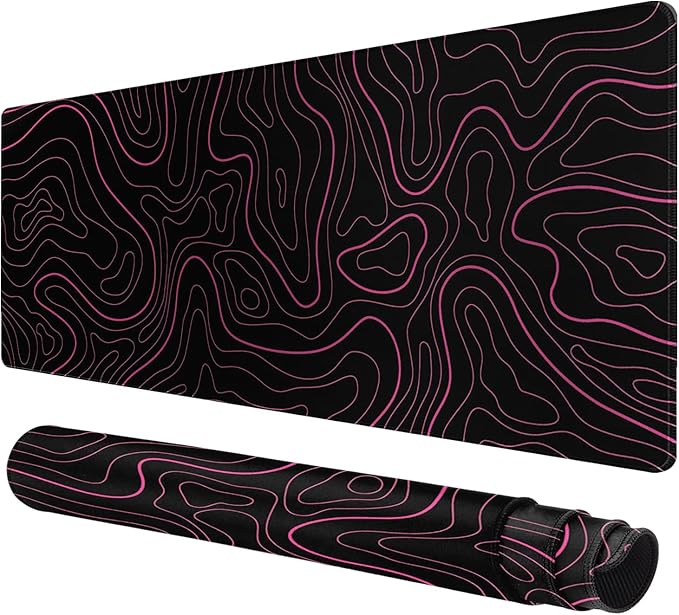 Rcege Large Mouse Pad for Desk - Gaming Mouse Pad with Stitched Edges, Anti-Slip Base for Keyboard and Mouse (Pink Line,23.6x11.8 inch)