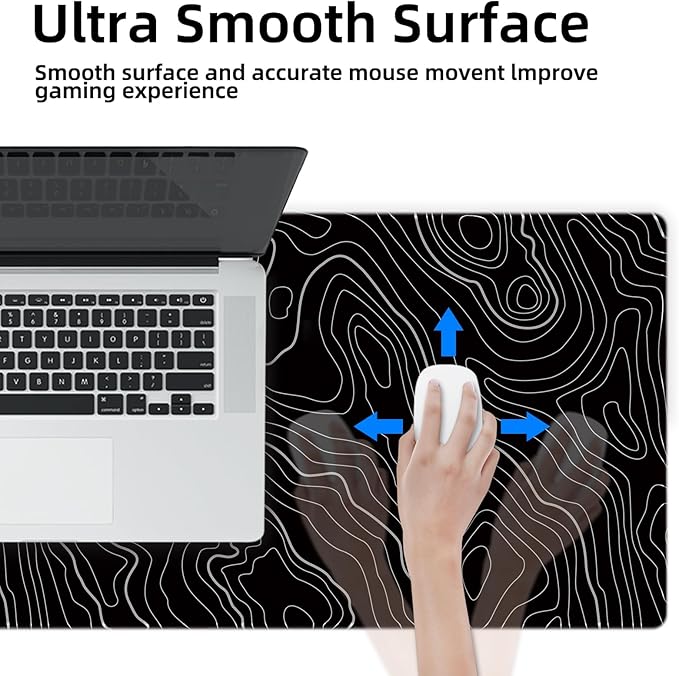 Galdas Mouse Pad For Gaming,XXL XL Large Mouse Mat Long Extended MousePad Desk Mat Non-Slip Rubber Mice Pads Stitched Edges Thin (31.5 x 11.8 x 0.12 Inches) Topographic Map
