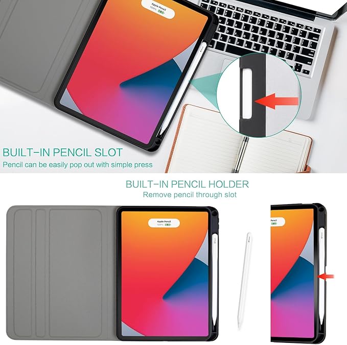 for iPad Air 11 Inch Case M4/M3/M2 2026/2025, 360 Degree Rotating for iPad Air 5Th/4Th Generation Cases 10.9-inch,for iPad Pro 11 Inch Case 4Th/3Rd/2Nd/1St Generation Pencil Holder, Rose Home