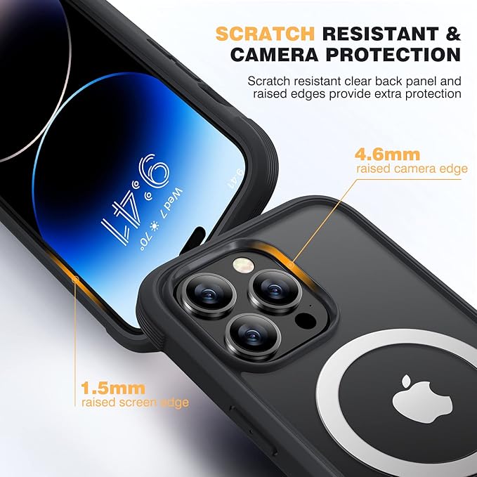 Diaclara Magnetic Designed for iPhone 14 Pro Max Case, Full Body Rugged Case with Built-in Privacy Touch Sensitive Anti-Scratch Screen Protector, with Camera Lens Protector, Black