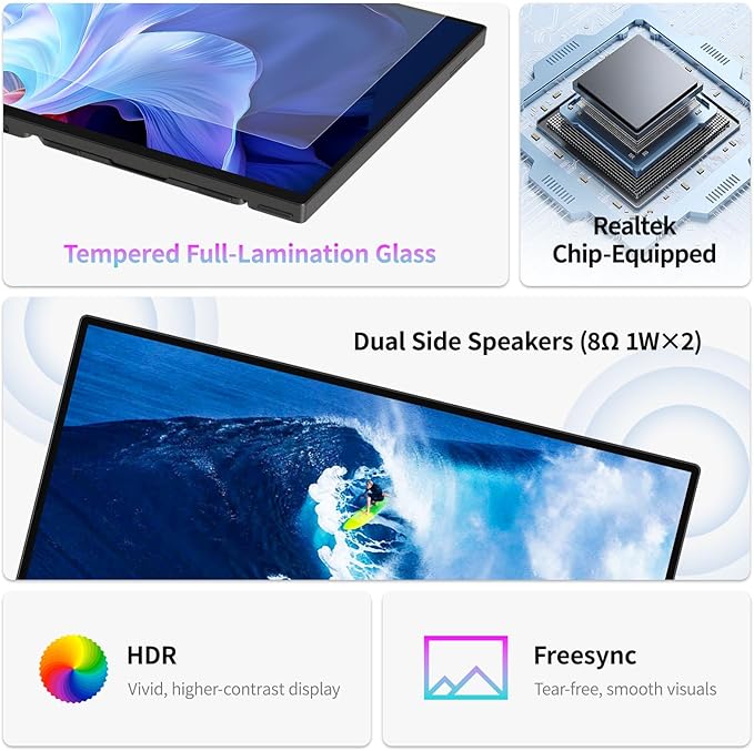 Intehill 16" 120Hz Touchscreen Portable Monitor, Portable Gaming Monitor w/Stand & Speakers, 16:10 Display with Full Laminated Tempered Glass, Touch Screen Travel Monitor for Laptop, T16PB (Black)