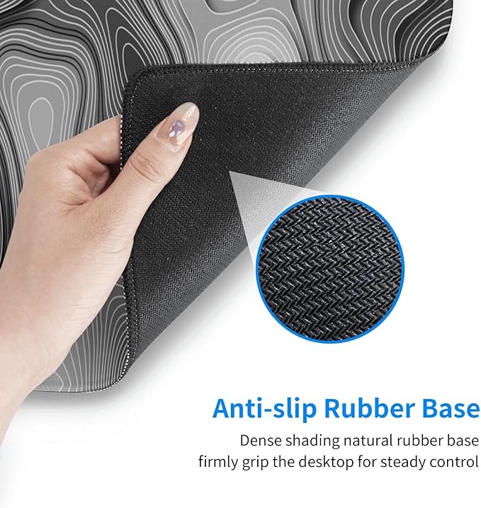 3D Topographic Map Mouse Pad Grey White Gaming Mouse Pad XL Desk Mat Large Desk Pad Non-Slip Rubber Base Keyboard Mouse Mat with Stitched Edges for Home Office Work