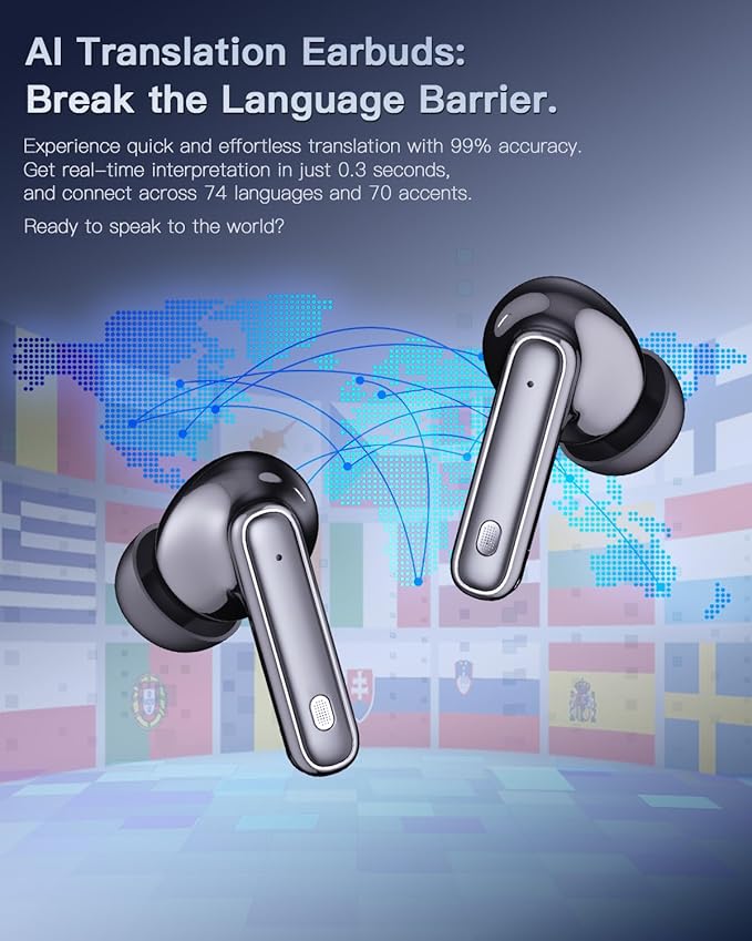 Translation Earbuds Real Time, Translation Earbuds with 144 Languages & 90H Playtime, Immersive Hi-Fi Sound, Clear Mic, in-Ear Wireless Earbuds for Business, Travel & Meetings