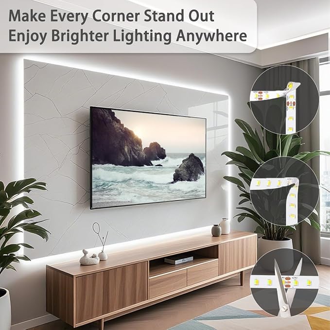 Tenmiro White LED Strip Lights 32.8ft (1200 LEDs) Super Bright 25000K Daylight White, 3Color Temperature Dimmable with Smart App & Remote Control for Bedroom Kitchen Commercial Home Lighting Decor