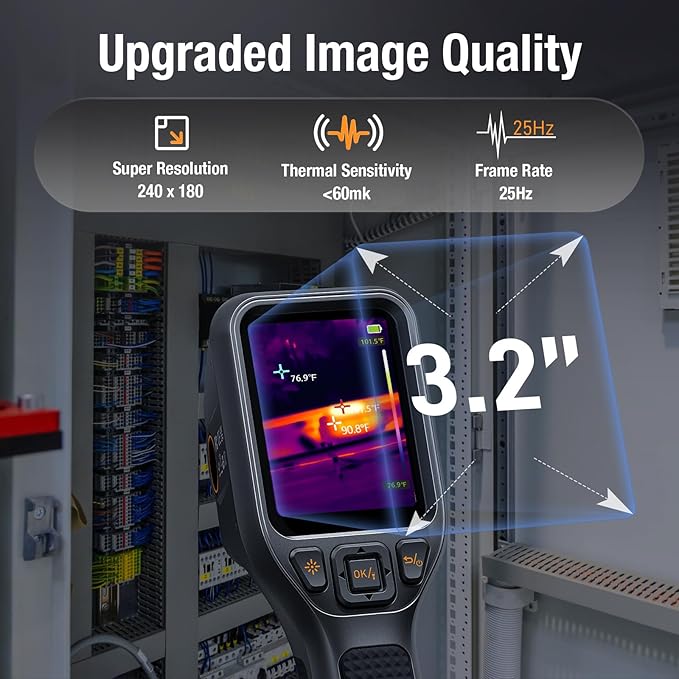 Teslong Thermal Imaging Camera, Super Resolution 240 x 180, 3.2" LCD Screen Handheld 25 HZ Refresh Rate Infrared Imager, 120 x 90 IR Resolution, Portable Carrying Case ﻿