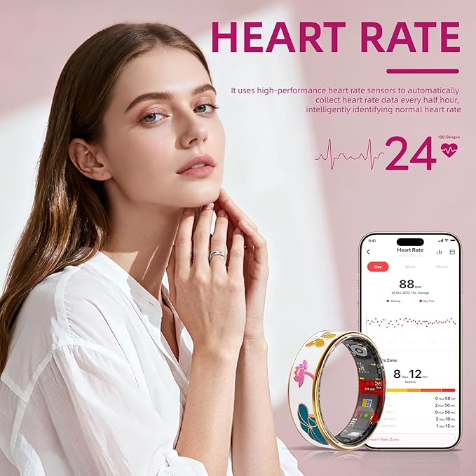 Smart Ring Health Tracker, Men & Women, Featuring a Heart Rate Monitor, Sleep Tracker, 8 Exercise Modes, Step Counter, IP68 Waterproof(White, 7)