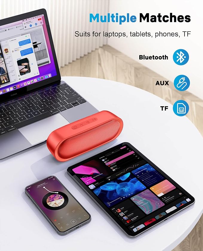 LENRUE Bluetooth Speakers, Waterproof Portable Speakers with TWS, 24 Playtime, Stereo Sound, Wireless for Home Shower Pool Beach Outdoor (Red)