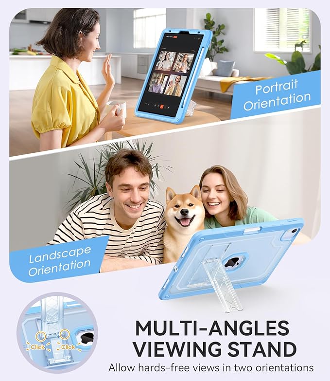 ZoneFoker Case for iPad Air 5th/ 4th Generation Case (2022/2020) 10.9'', for iPad Pro 11 Inch (4th/3rd/2nd/1st Gen), Hard Sturdy Slim Cover for iPad Air 5 4 th with Pencil Holder/Stand, Sky Blue