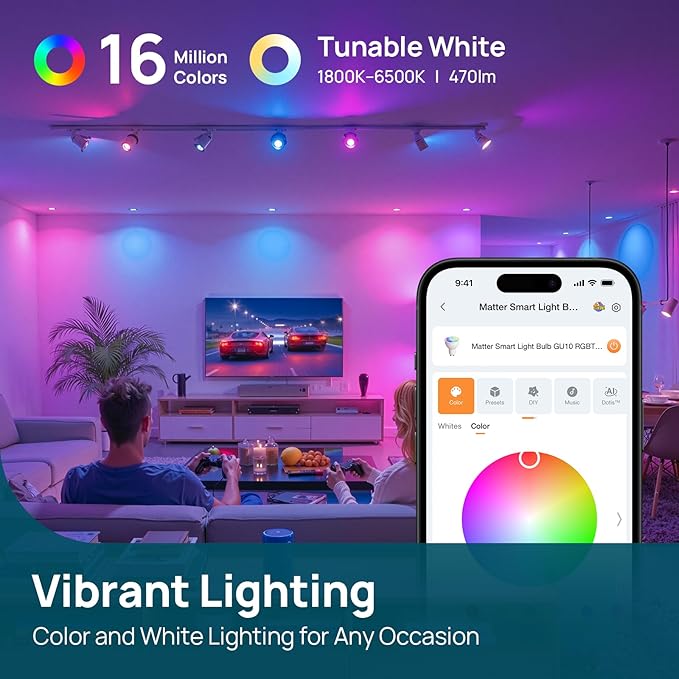 Linkind GU10 Smart Light Bulbs, 40W 470LM Color Changing Light Bulbs, Works with Alexa/Apple Home/Google Home, Dimmable(1800K-6500K), Music Sync & Light Shows, 2Pack