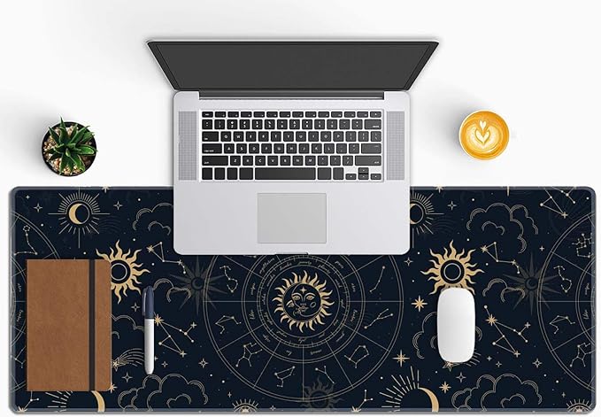 Zodiac Wheel XL Black Gaming Mousepad, Large 31.5''X 11.8'' Deskpad, Desk Mat with Cute Design, Perfect for Laptop, Computer Keyboard, Mouse