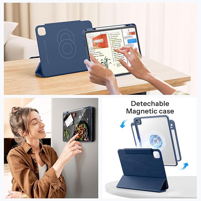SPARIN Case for iPad Pro 13 inch 2025/2024-M4 M5 with Pencil Holder, Detachable Magnetic Hybrid Protective Case, Portrait/Landscape Stand, Auto Wake/Sleep -Navy Blue