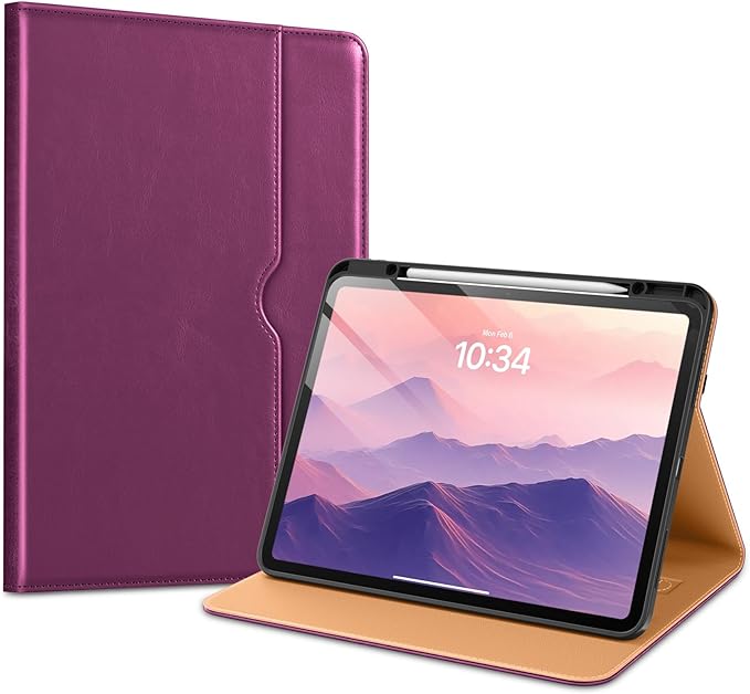VIKESI Case for iPad Pro 13-inch M5 or M4 Released in 2025 or 2024, Leather Stand Cover with Apple Pencil Holder, Auto Wake/Sleep, Multiple Viewing Angles, Built in Hand Strap & Pocket,Purple