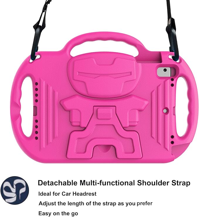 LTROP Kids Case for iPad 5th/6th Generation (2017/2018) & Air 2, Shoulder Strap Handle Stand Shockproof Bumper Cute Kid Case for iPad 9.7 Inch, Pink