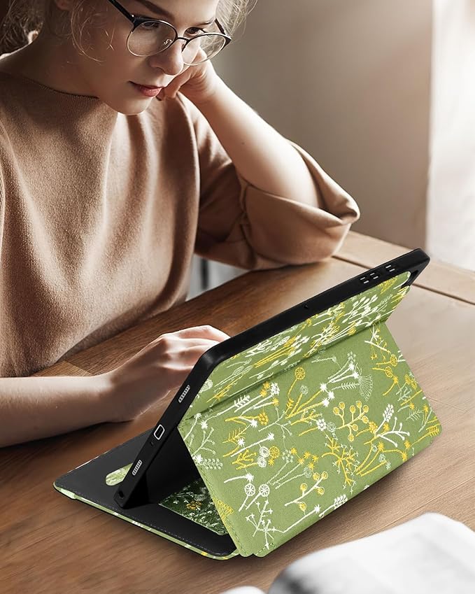 Uppuppy for Samsung Galaxy Tab A9 Plus Case 11'' - for Women Girls Cute Embroidered Folio Stand Cover with Pencil Holder & Card Slot Girly Kawaii Plants Design Aesthetic Cases for Samsung Tab A9 Plus