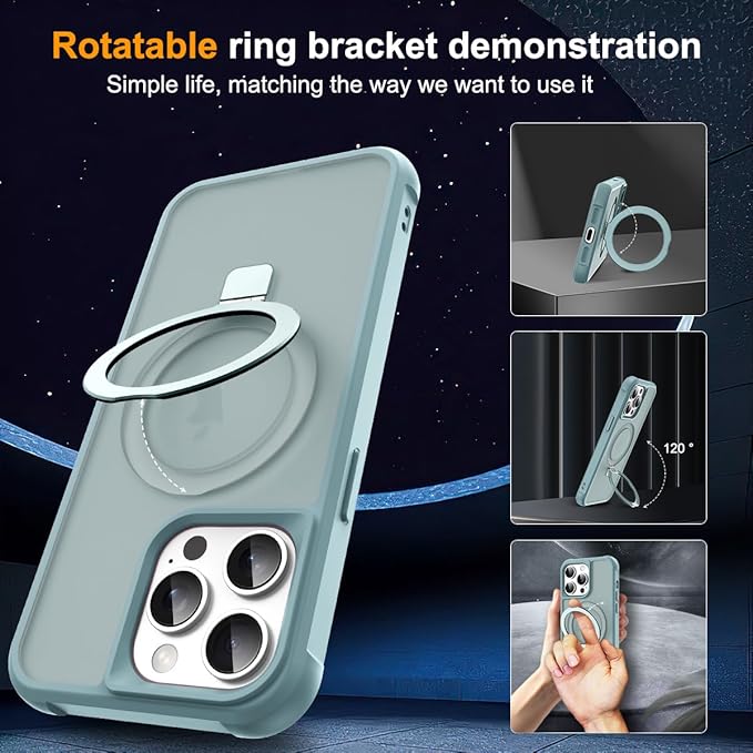 SKYLMW Compatible with iPhone 14 Pro Case with Invisible Magnetic O-Ring Stand Military-Grade Translucent Case for iPhone 14 Pro 6.1" [Compatible with Mag-Safe][Great Grip Feeling], Blue