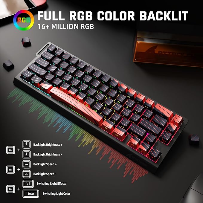 ATTACK SHARK X68 PRO HE Wireless Rapid Trigger Gaming Keyboard with Adjustable Actuation,8K Polling Rate,Hall Effect Magnetic Switch,Hot-Swap,RGB Backlit,BT/2.4GHz/Wired,for FPS Games-Black&Red