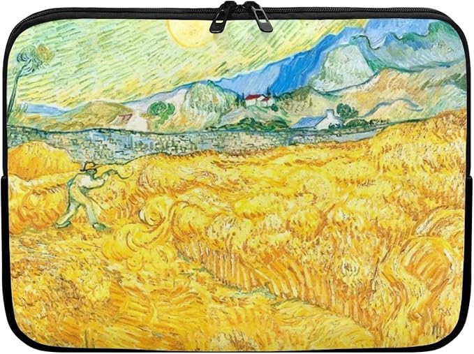 Yellow Wheatfield Laptop Protective Sleeve for Women Men Trendy Van Gogh Reaper Pattern Laptop Covers with Large Capacity Easy to Clean Withstand Daily Wear and Tear Nice Gifts for Holidays