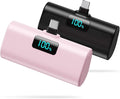 [2-Pack]Portable Charger for iPhone 16/15 Series,5200mAh PD USB C Power Bank Built-in USB-C Connector,Battery Pack Compatible with iPhone 16/16 Plus/16 Pro/16 Pro Max/15 Series,Android (Black+Pink)