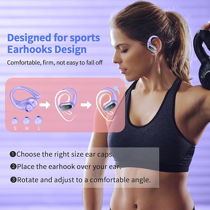 Wireless Earbuds, 2026 Bluetooth 5.4 Headphones Sport, 50Hrs HiFi Stereo Deep Bass Over-Ear buds with ENC Noise Cancelling Mic, IP7 Waterproof & LED Display Earphones with Earhooks for Workout/Running