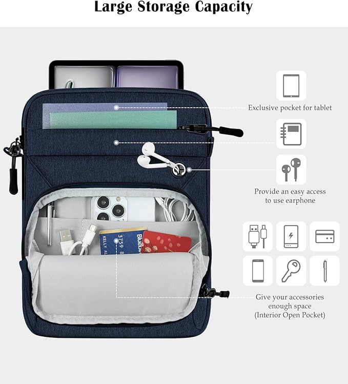 Dadanism 13 Inch Protective Tablet Sleeve Bag with Shoulder Strap for iPad Pro 13" M5/M4 2025/2024, iPad Air 13" M4/M3 2026/2025, iPad Pro 12.9", Galaxy Tab S10+ Plus/S9 FE+/S9+ Plus 12.4", Dusty Blue