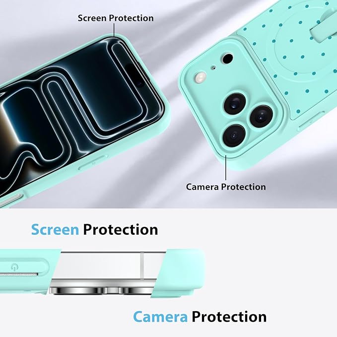 KANGHAR Compatible with iPhone 17 Pro Case, Support for MagSafe, Silicone Spot Cute Pattern, Wristband Kickstand Camera Protection Shockproof Soft Slim Cover for Girls Women, Blue