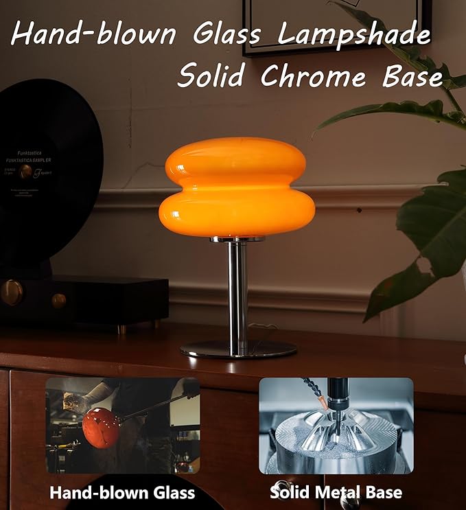 Glivpny Mushroom Lamp Table Lamp for Night Stands,Mid Century Modern Desk Lamps for Bedroom, Vintage Dimmable Bedside Small Cute Lamps, Cool Aesthetic House Warming Gifts New Home Decor (Orange)