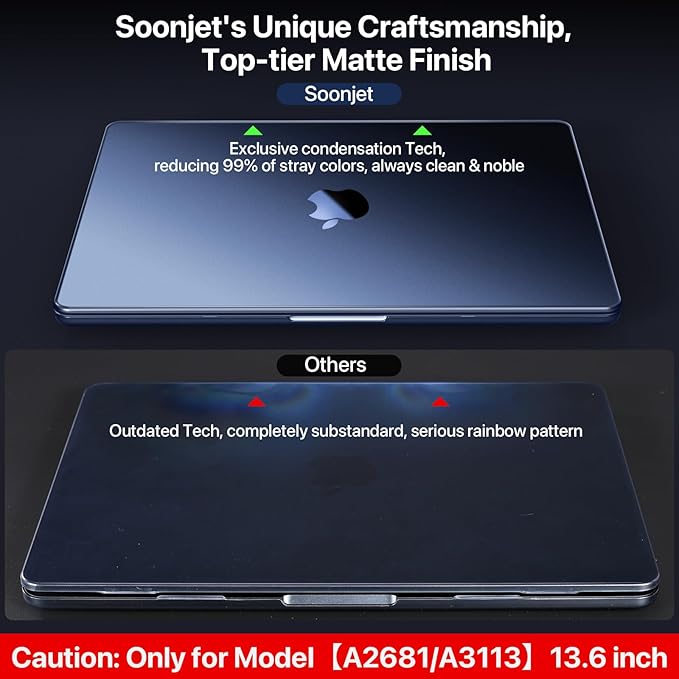 Soonjet Matte Case for MacBook Air 13/13.6-inch (M5/M4/M3/M2, 2022–2026 A3449 A3240 A3113 A2681), Lightweight | Scratch & Fingerprint Resistant | Closes Seamlessly | Ideal for Work, Travel & Study